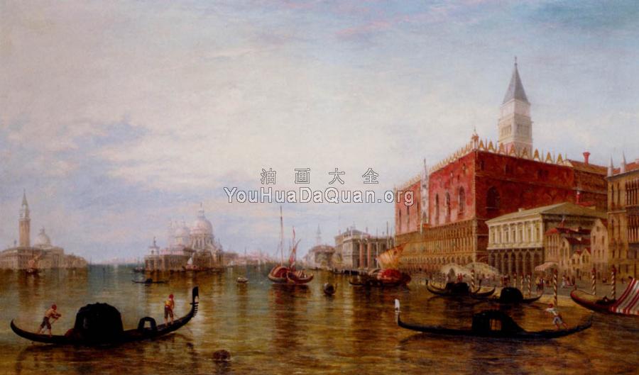 Pollentine Alfred Gondolas On The Grand Canal In Front Of The Doges Palace Venice - 爱德华·普利切特
